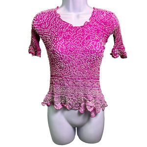 NWT Chaudry Sports Hand Knotted Smocked Stretch Top Womens S Hand Dyed Boho